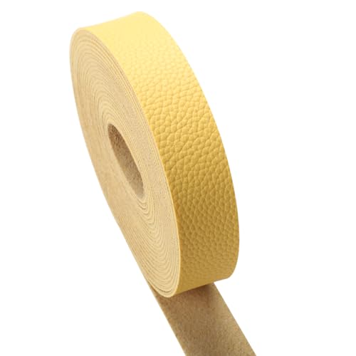 picheng Faux Leather Strap 1 Inches Wide Lychee Texture Leather Straps for Crafts, 200 Inches Long Faux Leather Strips - color: Yellow