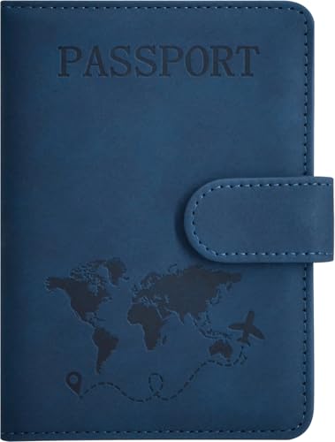 Passport Holder, Passport Cover with Credit Card Slot and Boarding Pass Slot Combo, Passport Wallet Case Book Travel Must Have, RFID Blocking Leather Travel Accessories, Dark Blue - color: Dark Blue