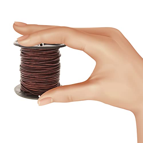 The Beadsmith Leather Cord – Dyed Antique Brown – 1mm Spool – 25 Yards/22.86 Meters – Indian Leather Thong Ideal for Braiding, Beading, Necklaces, Fine Lacing, Hair Accessories & DIY Jewelry Making - size: 1mm, style: Dyed Antique Brown – 25 Yards