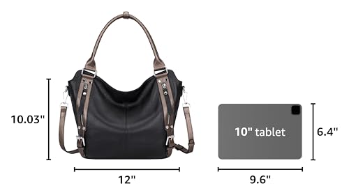 Genuine Leather Pueses for Women Large Hobo Bags Muti Pockets | Crossbody Tote Bags with Top Handles, Key Leash, Adjustable Straps for Shoulder/Handbags/Tote, Daily - color: 03-black/Bronze