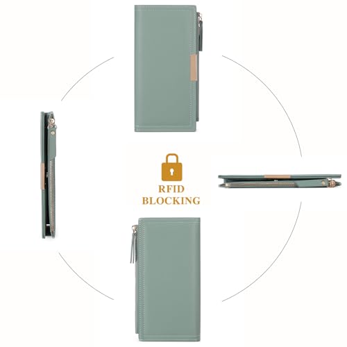 Slim Women's Wallet Ladies Credit Card Holder Bifold RFID Blocking - color: A08 Pea green