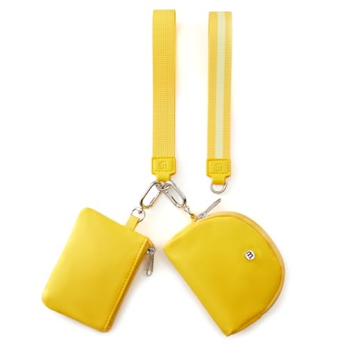 Mini Dual Pouch Wristlet Wallet for Women – Zip Around wristlet Keychain Wallet with 2 Wristlets, Ideal for Dog Walking, Coffee Runs & Lunch Break Essentials(Yellow) - color: Yellow