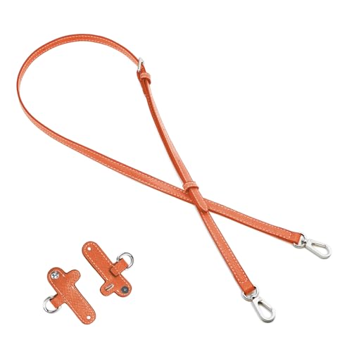 DEVPSISR Leather Strap Suitable for Longchamp Handbag,Crossbody Adjustable Shoulder Strap Conversion Kit - color: Orange-silver