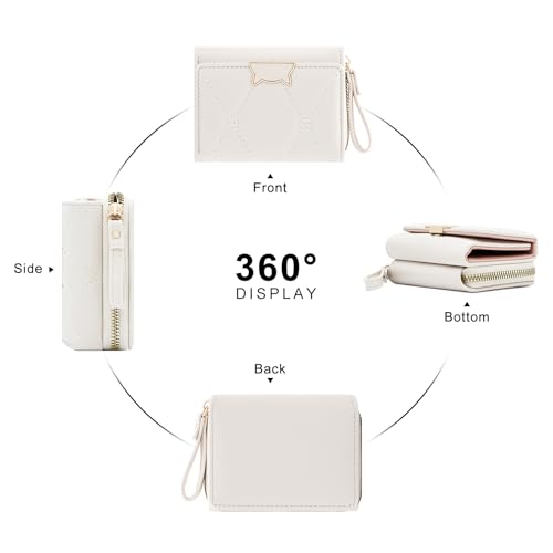 defway Small Card Wallet for Women - PU Wallet with Finger Ring, White - color: White