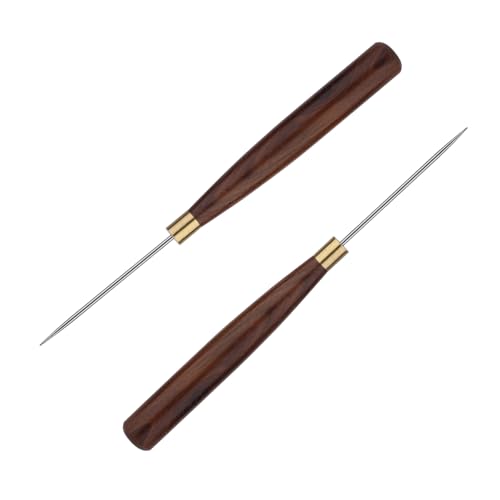 Diudus 2 Pack Scratch Awl Tool, Leather Sewing Awl Tool Sewing - color: 2 Pack Dark Wood Color
