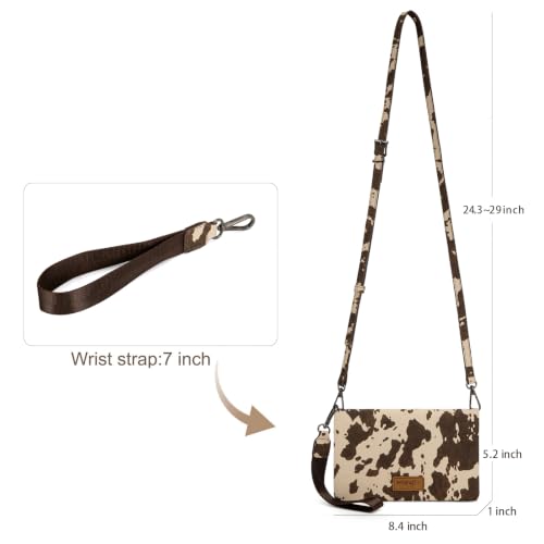 Montana West Wrangler Cow Print Crossbody Wallet Purse for Women Western Clutch Small Purse Credit Card Holder - color: A-Coffee