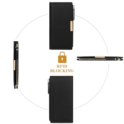 Slim Women's Wallet Ladies Credit Card Holder Bifold RFID Blocking - color: A01 Black