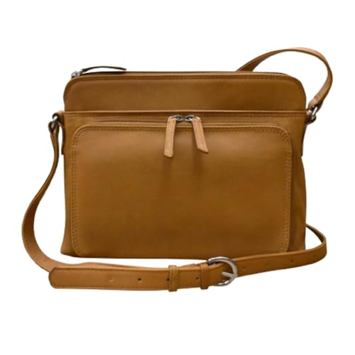 ili New York Genuine Leather Crossbody Bags for Women - Premium RFID Blocking Shoulder Bag Organizer with Adjustable Strap - color: Antique Saddle