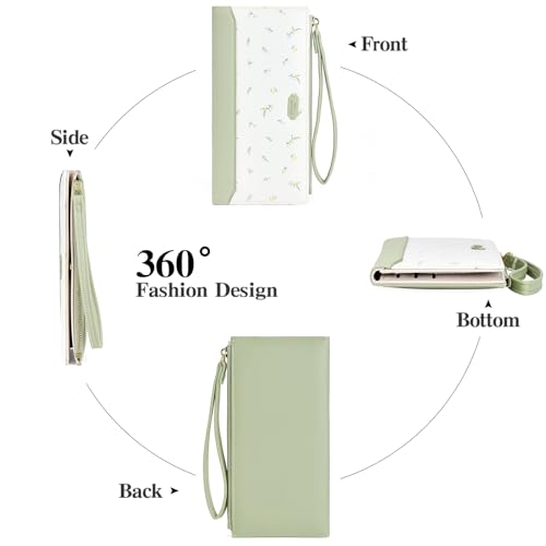 Womens Wallet Ultra Slim Floral Long Bifold Wallet for Women Card Holder with Zipper Pocket - color: C01 Green