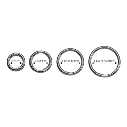 12Pcs Metal Spring O Rings Clip Keychain, Round Carabiner Clips Keyrings Snap Hook Buckle for Bags,Purses - size: Gunmetal-1