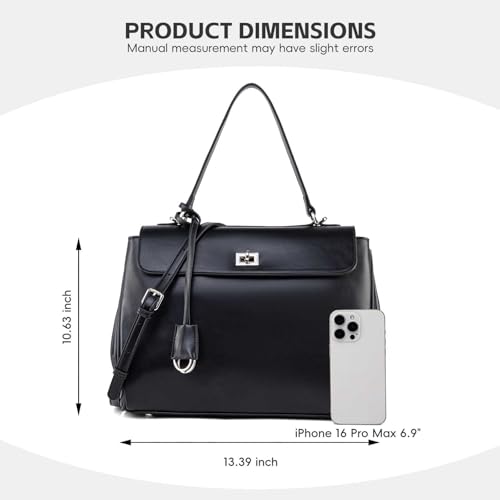 Suede & Leather Tote Bag for Women,Soft Leather Shoulder Handbags for Ladies,Satchel Purse for Travel Work - color: M Black & Silver Clasp