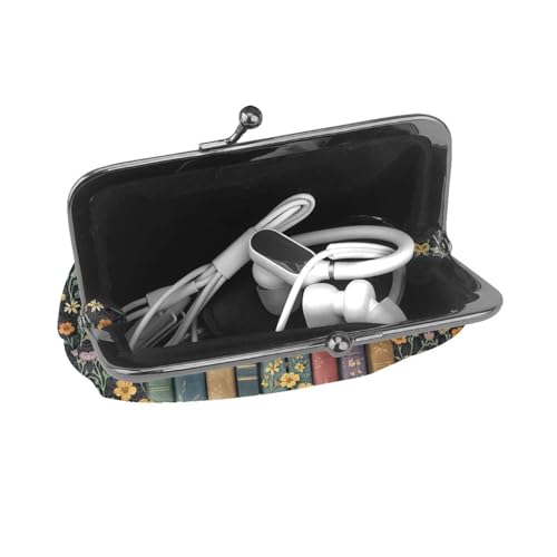 Kiss-lock Coin Purse for Women Change Purses Cute Small Coin Pouch Tiny Coin Wallet (Book and Flower) - color: Book and Flower