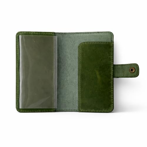 Genuine Leather Checkbook Cover Green - Handmade Check Holder with Divider & ID Window, Slim Organizer Wallet for Business, Travel & Everyday Use, 3.5 x 7 in - color: Green Leather Checkbook Cover