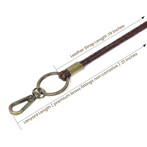 GENIQUE leather lanyards for id badges, key leather lanyard, 21 inch length lanyard leather for keys, id badges, flash drive - color: Antique Brown Distressed
