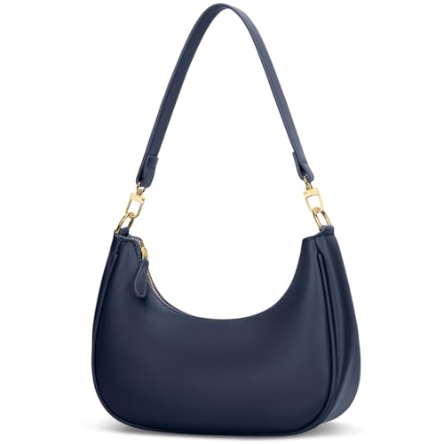 KKXIU Small Shoulder Bag for Women Mini Clutch Purses Cute Hobo Handbags | Classic Trendy Retro Underarm Crossbody Bag with Detachable Straps, Vegan Leather, Zipper Closure - color: Blue