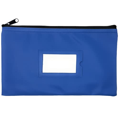 Money Bank Deposit Bag with Zipper, Cash Pouch, Sky Blue, 11x6 in, 1 Pack | Durable Leatherette Wallet for Men and Women, Fits Cash Coin and Check, Blank Card for ID Window