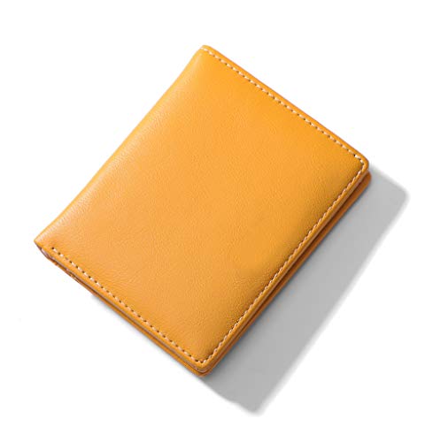Women Wallets Small Bifold Leather Pocket Wallet Ladies Mini Short Purse - color: Yellow