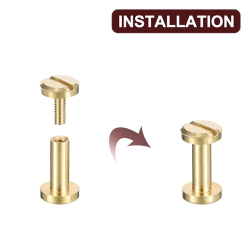 uxcell 30Pack Brass Chicago Screws, 8x6mm Flat Head Screw Back Binding Post Nail Stud Rivets Fastener for DIY Leather Craft Belt Strap - size: 8x6mm