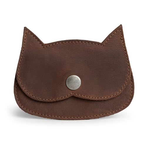 Hide & Drink, Cat Shape Wallet Handmade from Full Grain Leather - Bourbon Brown - color: Bourbon Brown