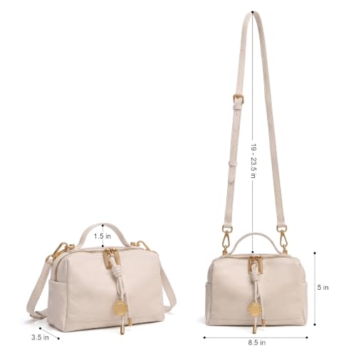 Genuine Leather Shoulder Bag for Women Small Top Handle Bag Crossbody Purse | Smooth Double Zipper Detachable Adjustable Strap Gold-Tone Hardware and Organized Three-Compartment Interior - color: White