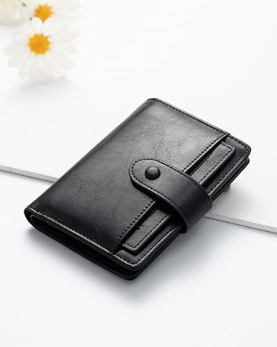 Alldaily Small Slim RFID Blocking Leather Wallet for Women, Bifold with 10 Card Slots and Coin Pocket (Black) - color: Black