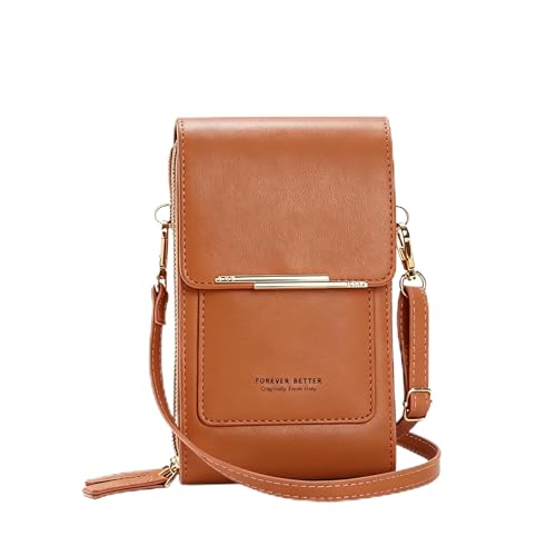 Touchscreen Phone Crossbody Bags for Women,Anti-Theft PU Leather Messenger Bag,RFID Blocking Small Mobile Phone Purse Wallet - color: Brown