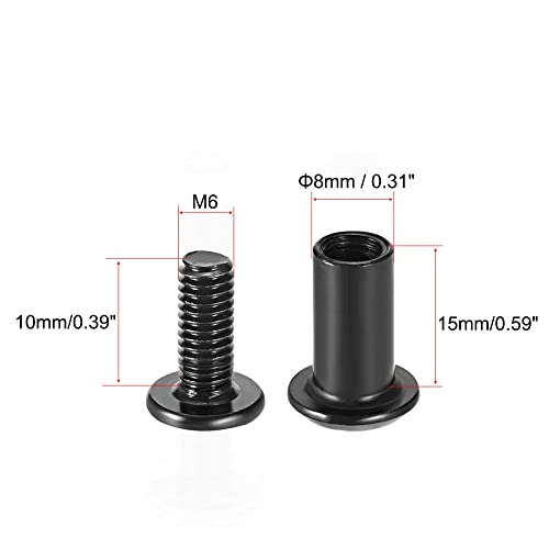 uxcell Screw Post Fit for 5/16"(8mm) Hole Dia, Male M6x10mm Belt Buckle Binding Bolts Leather Fastener Carbon Steel Black 10 Sets - size: 10mm