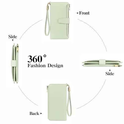 GAEKEAO Women Wallet RFID Blocking Leather Bifold Compact Card Holder Ladies Travel Wallet Purse, Large Capacity Wristlet - color: Z-green
