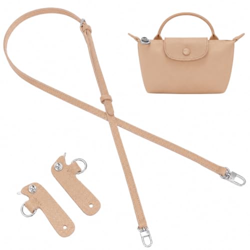 Purse Straps Replacement, Leather Handbag Crossbody Shoulder Strap Kit Adjustable for Mini Longcamp Tote Bag Women - color: Beige