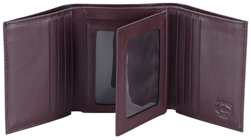Stealth Mode Trifold Wallet for Men RFID Blocking – Genuine Napa Leather Extra Capacity Mens Wallet, 11 Card Slots, 3 ID Windows, Flip Out ID Holder, Large Tri Fold Leather Wallet for Men - Gift Ready - color: Brown
