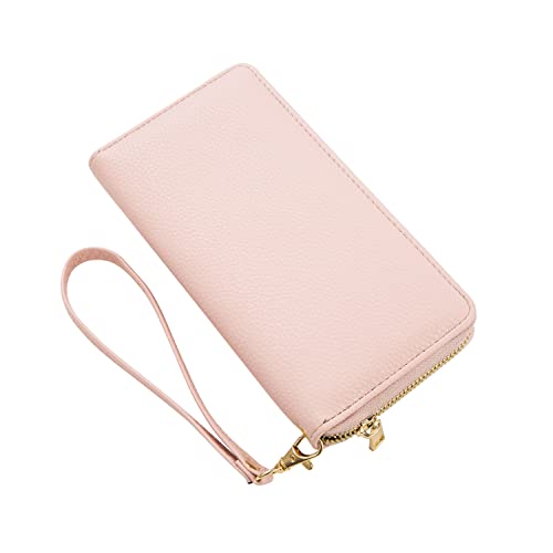 Women Wristlet Wallet with Cell Phone Holder Zip Around Handbag … - color: Pink