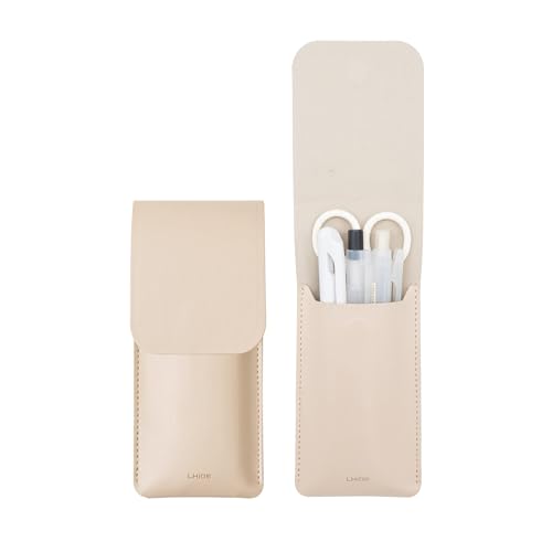 LHiDS Leather Pencil Pouch, Pen Bag for Three Fountain, Ballpoint & Rollerball Pens, Small Pencil Case, Travel Bags Organizer - color: Apricot, size: Large