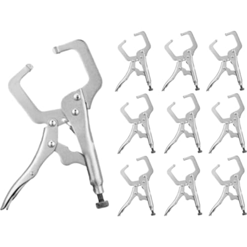 Yexiya 6 Pcs 6 Inch Locking C Clamp Original Lock Regular Tips Plain adjustable Alloy Steel Locking C Clamp for Woodworking Carpentry Welding Electrical Equipment, Silver - size: 6 Inch
