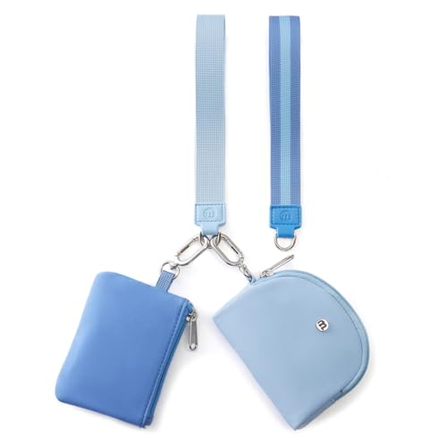 Mini Dual Pouch Wristlet Wallet for Women – Zip Around wristlet Keychain Wallet with 2 Wristlets, Ideal for Dog Walking, Coffee Runs & Lunch Break Essentials (Blue) - color: Blue