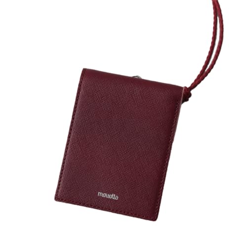 Slim Leather Lanyard Wallet, Folding Card Holder with Snap Button, ID Badge Neck Wallet Set (Card Pocket, Burgundy) - color: Burgundy, style: Card Pocket