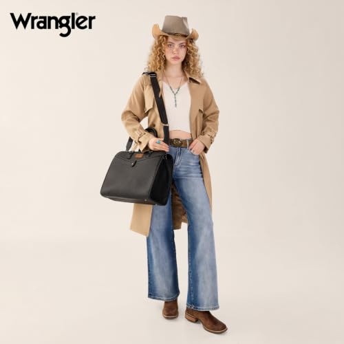 Wrangler Laptop Tote Bag for Women Fits 15.6 In Laptop for Travel and Work | Multi-compartment Organizer, Detachable Adjustable Shoulder Strap, Scratch-resistant Waterproof，Metal Feet on the Base - color: Black