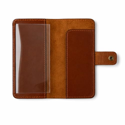 Genuine Tan Leather Checkbook Cover - Handmade Check Holder with Divider & ID Window, Slim Organizer Wallet for Business, Travel & Everyday Use, 3.5 x 7 inch - color: Tan Leather Checkbook Cover