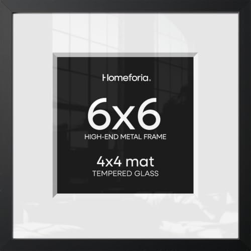 Homeforia 6x6 Black Picture Frame, High-End Metal, 4x4 Mat, Glass | High End Aluminum, Tempered Glass, Acid-Free 4x4 Removable Mat, 6x6 in Edge-to-Edge Display 6x6, Wall Kit, Set Of 1 - color: Carbon Black, size: 6x6