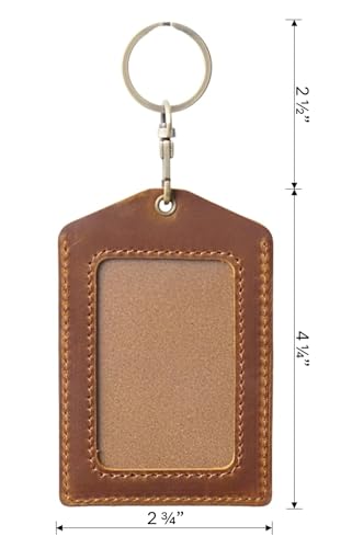 Genuine Real Leather ID Badge Holder, Top Grain Leather Vertical ID Holder with Gold Metal Keyring (Black) - color: 02 Id Holder - Black