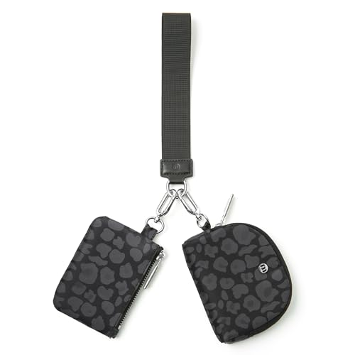 Mum's Memory Mini Zip Around Wristlet Wallets for Women -KeyChain Wallet with Detachable Dual Pouch Wristlet -Key Chain Coin Purse Small Wallets - color: Black Leopard