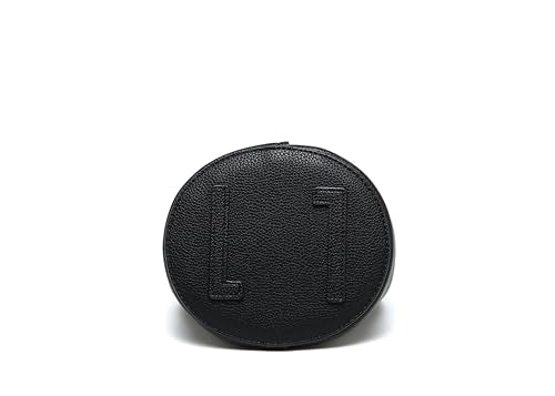 Women's Vegan Leather Bucket Purse with Braided Handle Charm, Mini Crossbody Gift Pouch & Strap - color: Black