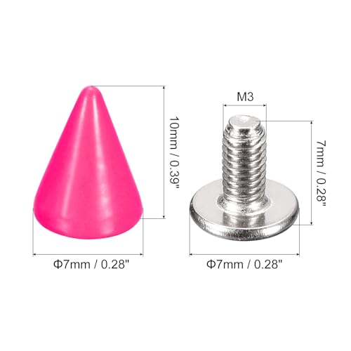 uxcell 100 Sets Cone Spikes Studs, 7x10mm Studs and Spike Metal Screw Back Rivet for Clothing Belts Bags Shoes DIY Leathercraft, Rose Red - color: Rose Red