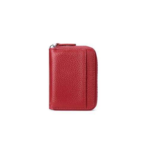 SENDEFN RFID Credit Card Holder for Women Small Leather Zipper Card Case Wallet 15 Slots - color: J-Red