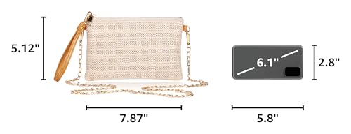 COOKOOKY Womens Straw Clutch Bag Bohemian Summer Beach Straw Purse Zipper Wristlet Wallets for Women - color: White