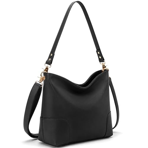 GEMIU Large Bucket Purse Shoulder Handbags Women Soft Leather Crossbody Bag | 2 Compartments, Capacity, 5 Pockets, Shoulder & Crossbody Straps, Soft, Occasions: Travel Trendy Casual - color: Black
