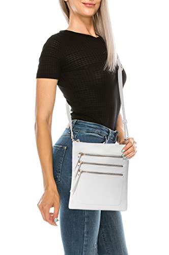 Solene Crossbody Bag Functional Multi Pocket Messenger Purse Top Zip Closure Shoulder Handbag With Adjustable Strap - color: White