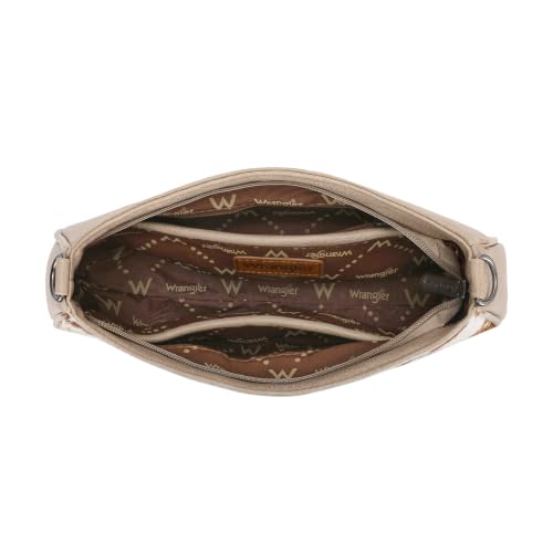 Wrangler Shoulder Bag for Women Western Small Purse Hobo Handbag | Aztec, Underarm Bag, 2 Detachable Straps, Secure Zipper Closure, Back Pocket, Crossbody Bag for dates, travel and everyday - color: Cowhide-khaki