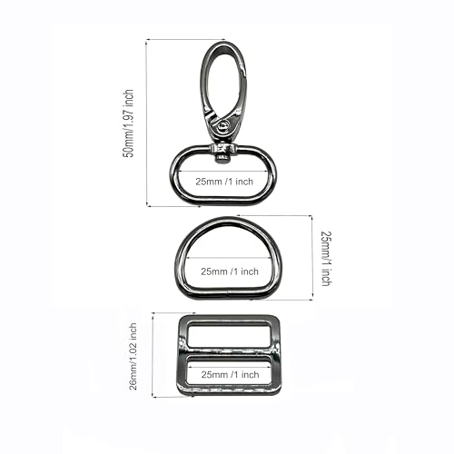 1 inch Swivel Snap Hooks & D Rings Tri-Glides Slide for Purse Bag | 1" Bag Hardware Handbag Backpack Dog Collar Webbing Keychain Lanyard Strap Craft Making Gunmetal Buckles 5 Sets - color: Gunmetal, size: 1 inch