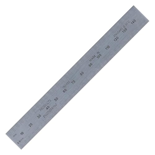 150mm High Contrast Metal Ruler, Stainless Steel with Black Chrome Finish, Fully Metric Graduation (0.5mm, 1.0mm), Easy to Read Machinist Rule, Made in USA - color: Carbon Steel-Rigid, size: 150mm