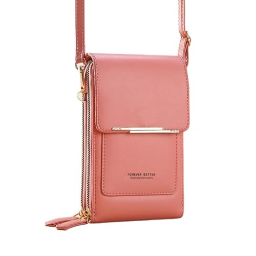 Touchscreen Phone Crossbody Bags for Women,Anti-Theft PU Leather Messenger Bag,RFID Blocking Small Mobile Phone Purse Wallet - color: Light Pink